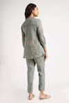 Shop_KAVERI_Green 100% Linen Hand Walk In The Clouds Karma Top And Pant Set  _at_Aza_Fashions