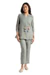 Buy_KAVERI_Green 100% Linen Hand Walk In The Clouds Karma Top And Pant Set  _Online_at_Aza_Fashions