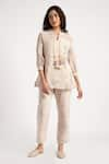 Buy_KAVERI_Beige 100% Linen Hand Walk In The Clouds Karma Pattern Top And Pant Set  _at_Aza_Fashions