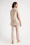 Shop_KAVERI_Beige 100% Linen Hand Walk In The Clouds Karma Pattern Top And Pant Set  _at_Aza_Fashions