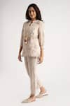 Buy_KAVERI_Beige 100% Linen Hand Walk In The Clouds Karma Pattern Top And Pant Set  _Online_at_Aza_Fashions