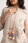 Shop_KAVERI_Beige 100% Linen Hand Walk In The Clouds Karma Pattern Top And Pant Set  _Online_at_Aza_Fashions