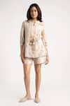 Buy_KAVERI_Beige 100% Linen Hand Walk In The Clouds Karma Top And Shorts Set  _at_Aza_Fashions