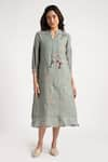 Buy_KAVERI_Green 100% Linen Hand Printed Walk In The Clouds Karma Dress  _at_Aza_Fashions