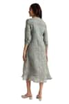 KAVERI_Green 100% Linen Hand Printed Walk In The Clouds Karma Dress  _Online_at_Aza_Fashions