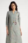 Buy_KAVERI_Green 100% Linen Hand Printed Walk In The Clouds Karma Dress  _Online_at_Aza_Fashions