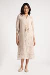 Buy_KAVERI_Beige 100% Linen Hand Screen Walk In The Clouds Karma Pattern Dress  _at_Aza_Fashions