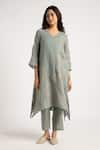 Buy_KAVERI_Green 100% Linen Hand Walk In The Clouds Fly Free Kurta And Pant Set  _at_Aza_Fashions