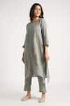 KAVERI_Green 100% Linen Hand Walk In The Clouds Fly Free Kurta And Pant Set  _Online_at_Aza_Fashions