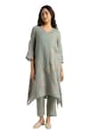 Buy_KAVERI_Green 100% Linen Hand Walk In The Clouds Fly Free Kurta And Pant Set  _Online_at_Aza_Fashions