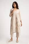 Buy_KAVERI_Beige 100% Linen Walk In The Clouds Fly Free Pattern Kurta And Pant Set  _at_Aza_Fashions