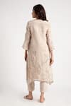 Shop_KAVERI_Beige 100% Linen Walk In The Clouds Fly Free Pattern Kurta And Pant Set  _at_Aza_Fashions