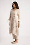 Buy_KAVERI_Beige 100% Linen Walk In The Clouds Fly Free Pattern Kurta And Pant Set  _Online_at_Aza_Fashions