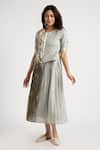 Buy_KAVERI_Green 100% Linen Hand Printed Illusion Shell Top And Skirt Set  _Online_at_Aza_Fashions