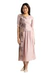 Buy_KAVERI_Pink 100% Linen Hand Screen Illusion Shell Pattern Top And Skirt Set  _Online_at_Aza_Fashions