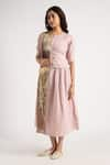 Shop_KAVERI_Pink 100% Linen Hand Screen Illusion Shell Pattern Top And Skirt Set  _Online_at_Aza_Fashions