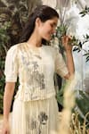 KAVERI_Off White 100% Linen Hand Screen Illusion Shell Top And Skirt Set  _Online_at_Aza_Fashions