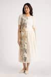 Buy_KAVERI_Off White 100% Linen Hand Screen Illusion Shell Top And Skirt Set  _Online_at_Aza_Fashions