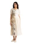 Shop_KAVERI_Off White 100% Linen Hand Screen Illusion Shell Top And Skirt Set  _Online_at_Aza_Fashions