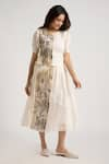 Buy_KAVERI_Off White 100% Linen Hand Screen Illusion Shell Top And Skirt Set  