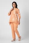 Buy_KAVERI_Orange 100% Linen V Neck Floral Oil Painted Top And Pant Set  _Online_at_Aza_Fashions