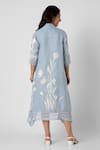 Shop_KAVERI_Blue 100% Linen Round Tulip Oil Painted Mykonos Midi Dress With Jacket  _at_Aza_Fashions