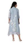 Shop_KAVERI_Blue 100% Linen Round Tulip Oil Painted Mykonos Midi Dress With Jacket  _Online_at_Aza_Fashions