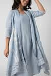 Buy_KAVERI_Blue 100% Linen Round Tulip Oil Painted Mykonos Midi Dress With Jacket  