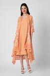 Buy_KAVERI_Orange 100% Linen Tulip Oil Painted Mykonos Floral Jacket With Dress  _at_Aza_Fashions