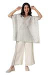 Buy_KAVERI_Beige 100% Linen V Neck Intersection Square Striped Top And Pant Set  _Online_at_Aza_Fashions