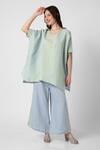 Buy_KAVERI_Blue 100% Linen V Neck Intersection Square Top And Pant Set  _at_Aza_Fashions