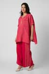 Buy_KAVERI_Pink 100% Linen V Intersection Square Hand Screen Print Top And Pant Set  _Online_at_Aza_Fashions