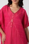 KAVERI_Pink 100% Linen V Intersection Square Hand Screen Print Top And Pant Set  _at_Aza_Fashions