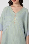 KAVERI_Blue 100% Linen V Neck Geometric Screen Print Kaftan With Inner  _at_Aza_Fashions