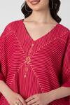 Buy_KAVERI_Pink 100% Linen V Neck Geometric Print Kaftan  