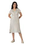 Shop_KAVERI_White 100% Linen V Neck Hand Screen Print Midi Dress  _Online_at_Aza_Fashions