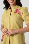 KAVERI_Green 100% Linen Collared Shaded Flower Print Shirt And Pant Set  _at_Aza_Fashions