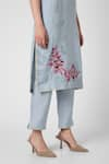 Buy_KAVERI_Blue 100% Linen Notched Shaded Flower Screen Print Kurta And Pant Set  