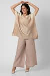 Buy_KAVERI_Beige 100% Linen V Neck Echo Square Top And Pant Set  _at_Aza_Fashions