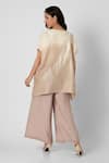 Shop_KAVERI_Beige 100% Linen V Neck Echo Square Top And Pant Set  _at_Aza_Fashions