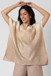 KAVERI_Beige 100% Linen V Neck Echo Square Top And Pant Set  _Online_at_Aza_Fashions