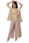 Buy_KAVERI_Beige 100% Linen V Neck Echo Square Top And Pant Set  _Online_at_Aza_Fashions