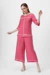 Buy_KAVERI_Pink 100% Linen Plain Round Neck Cross Road Top With Straight Pant  _at_Aza_Fashions