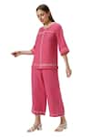 KAVERI_Pink 100% Linen Plain Round Neck Cross Road Top With Straight Pant  _Online_at_Aza_Fashions