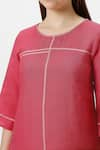 KAVERI_Pink 100% Linen Plain Round Neck Cross Road Top With Straight Pant  _at_Aza_Fashions