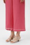 Buy_KAVERI_Pink 100% Linen Plain Round Neck Cross Road Top With Straight Pant  