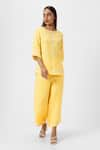 Buy_KAVERI_Yellow 100% Linen Plain Round Neck Cross Road Long Top With Pant  _at_Aza_Fashions