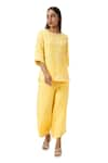 Buy_KAVERI_Yellow 100% Linen Plain Round Neck Cross Road Long Top With Pant  _Online_at_Aza_Fashions