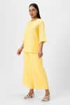 Shop_KAVERI_Yellow 100% Linen Plain Round Neck Cross Road Long Top With Pant  _Online_at_Aza_Fashions