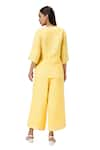 KAVERI_Yellow 100% Linen Plain Round Neck Cross Road Long Top With Pant  _at_Aza_Fashions